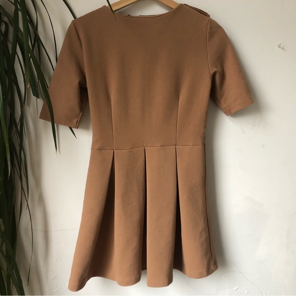 ZARA Woman Tan Mini Dress Babydoll Short Sleeve Sunrise Light Academia Size M - Picture 9 of 13